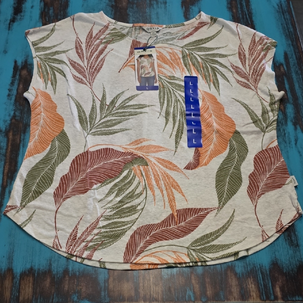 Orvis Multicolor Leaf Print Short Sleeve Tee